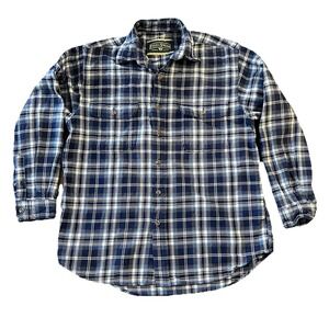 Vtg Field & Stream Heavy Duty Plaid Flannel‎ Button Up Long Sleeve Shirt L Blue